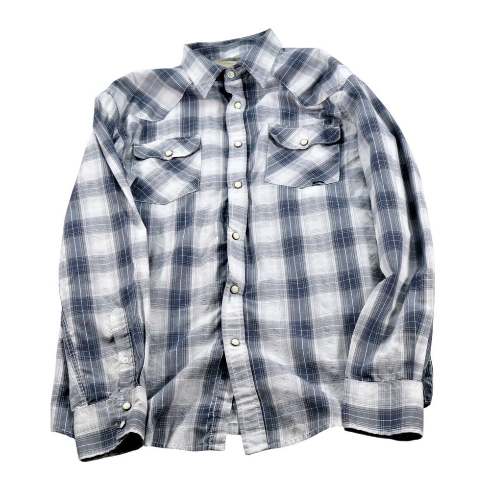 Coastat Shirt Mens Large Gray Plaid Western Pearl Snap Button Front Long Sleeve